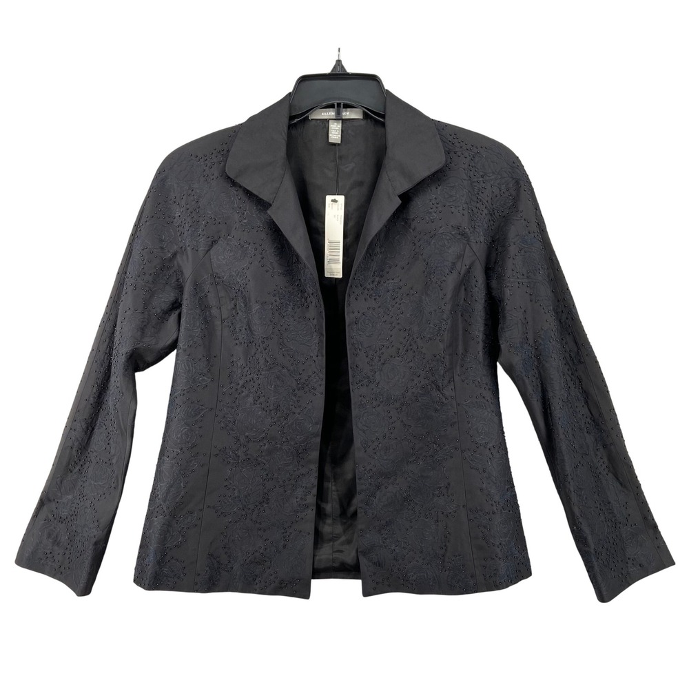 NWT Ellen Tracy Blazer Jacket Sz 10 Black Silk Floral Embroidery‎ Beaded Formal